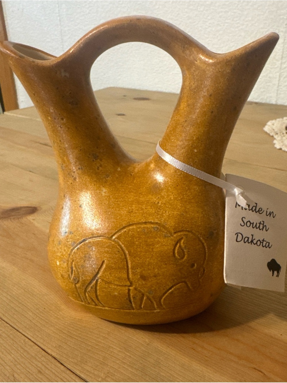 handcrafted yellow-glazed ceramic wedding vase By artist Mata Dewald Baker